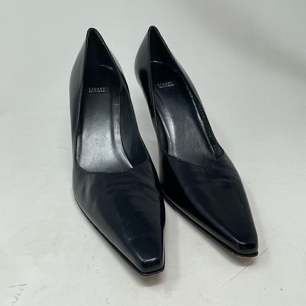Stuart Weitzman Black Pointed Toe Leather Stiletto Pumps Heels Size 10